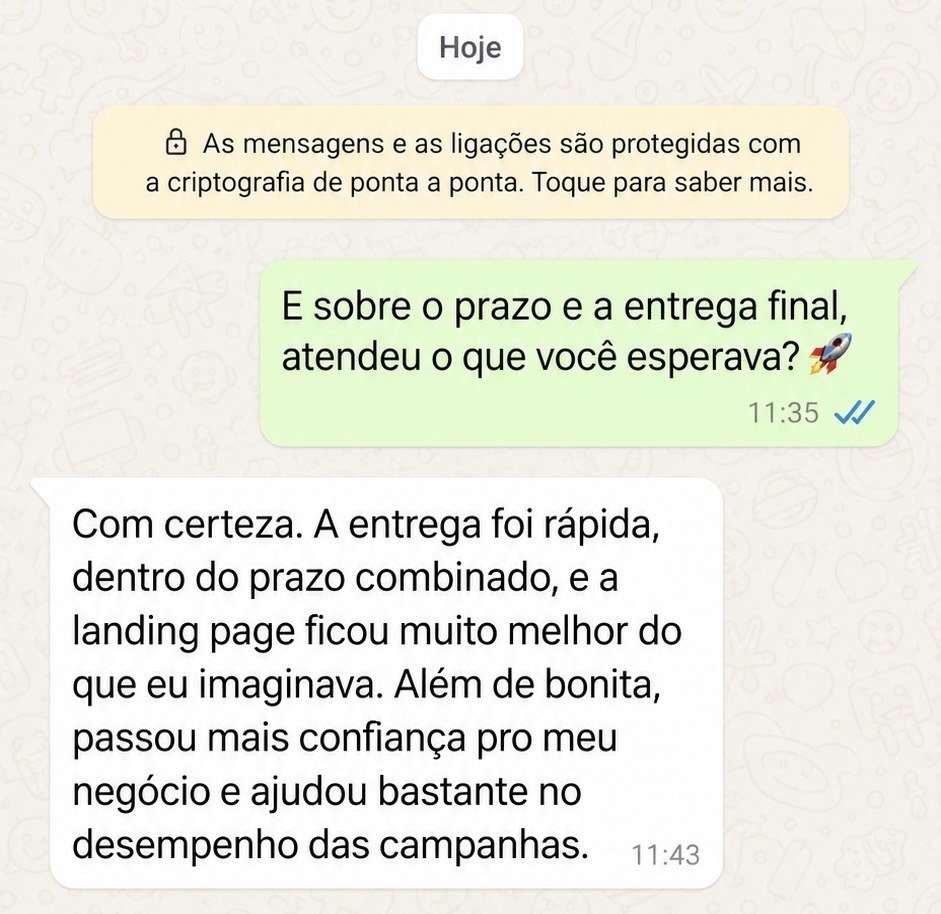 Feedback real sobre prazo, entrega e desempenho da landing page